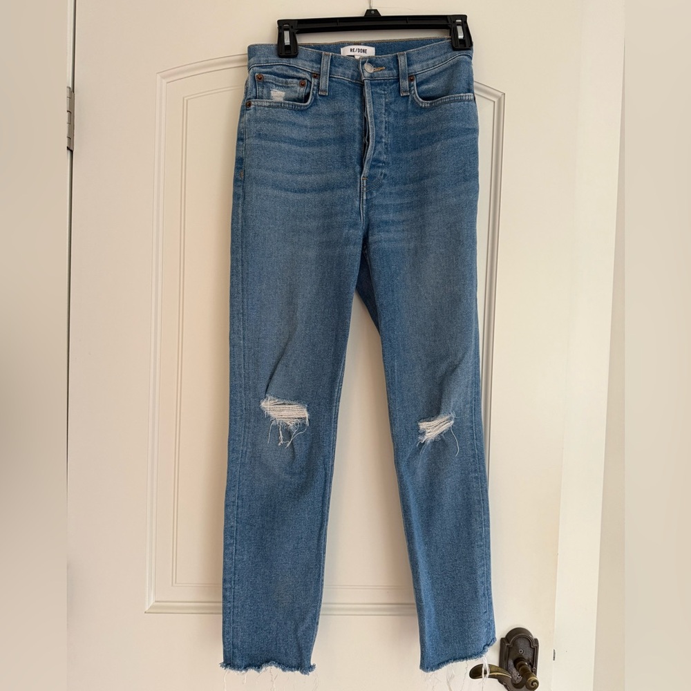 Re-Done Distressed Blue Denim Jeans Size 26
